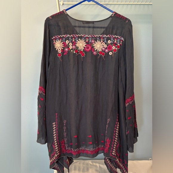 Johnny Was boho tunic embroidered flowers *flaw- bleach spots* upcycled? Sz med - Picture 9 of 11